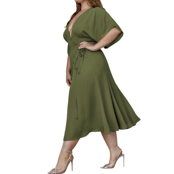 Reformation Karen Wrap Dress Moss Size Small Leg Slit Milkmaid Dress - Picture 2 of 11